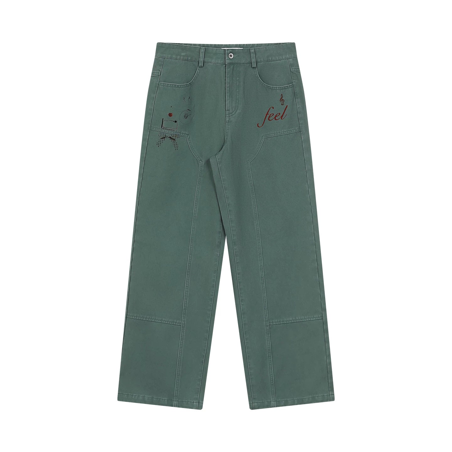 FUNKYFUN Fun Print Logging Structure Straight Casual Trousers