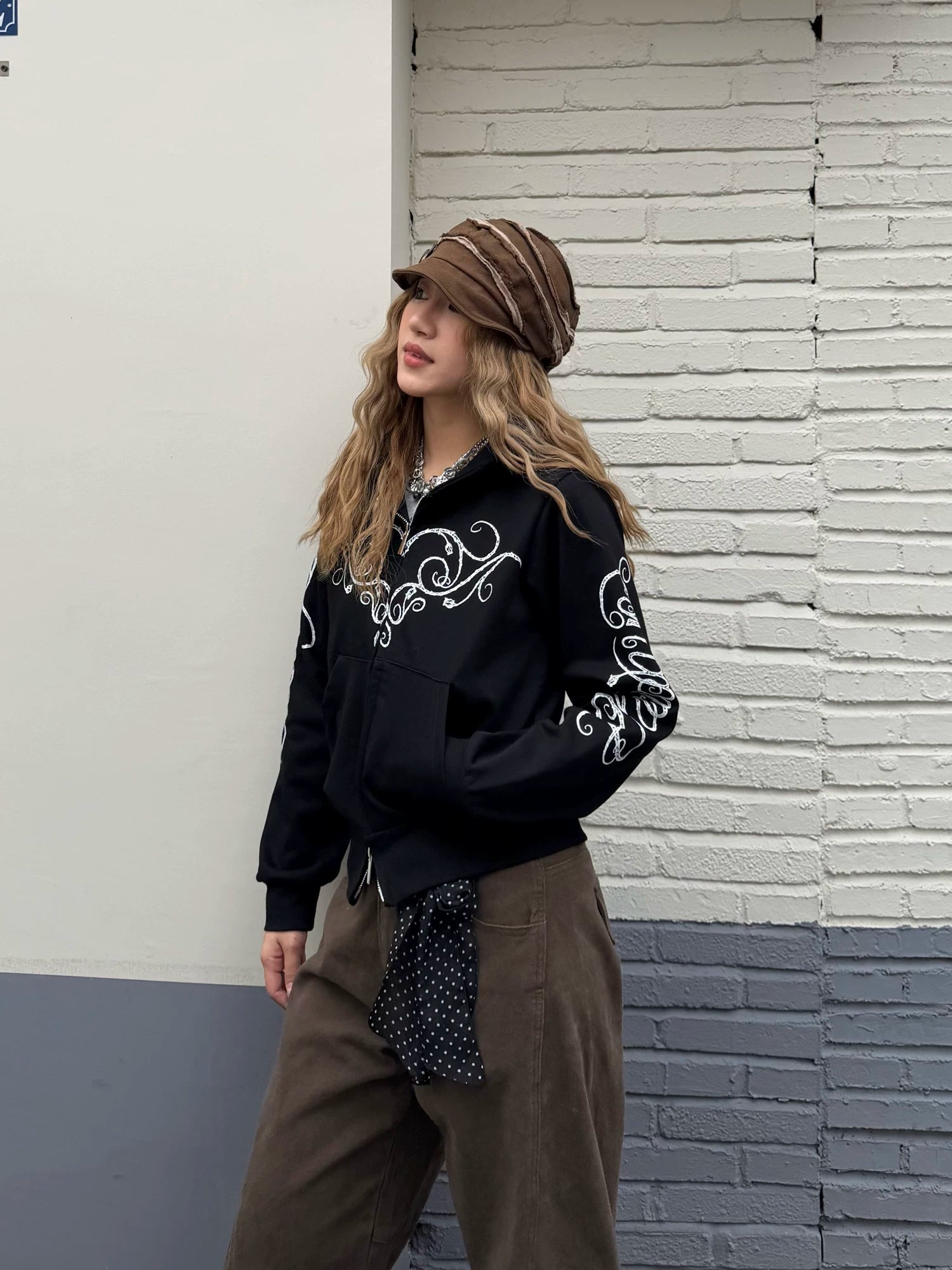 CCYE Front Shoulder Love Print Sweater Hooded Jacket