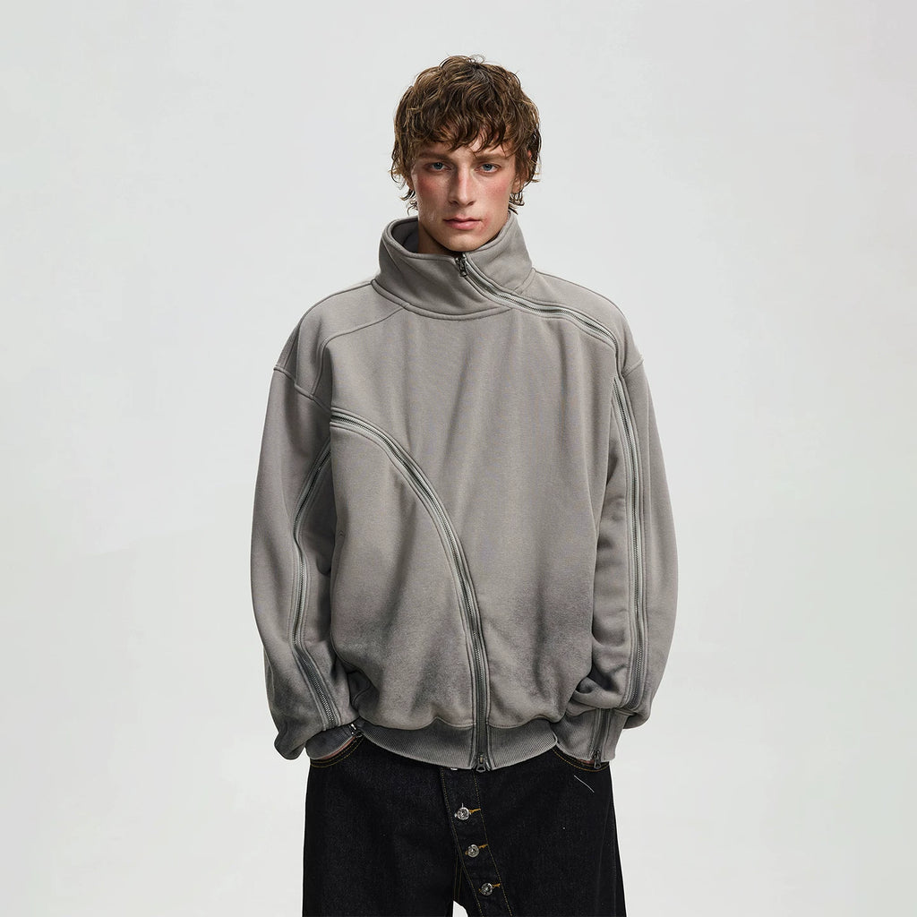 BTSG niche silhouette irregular zipper stand-up collar jacket