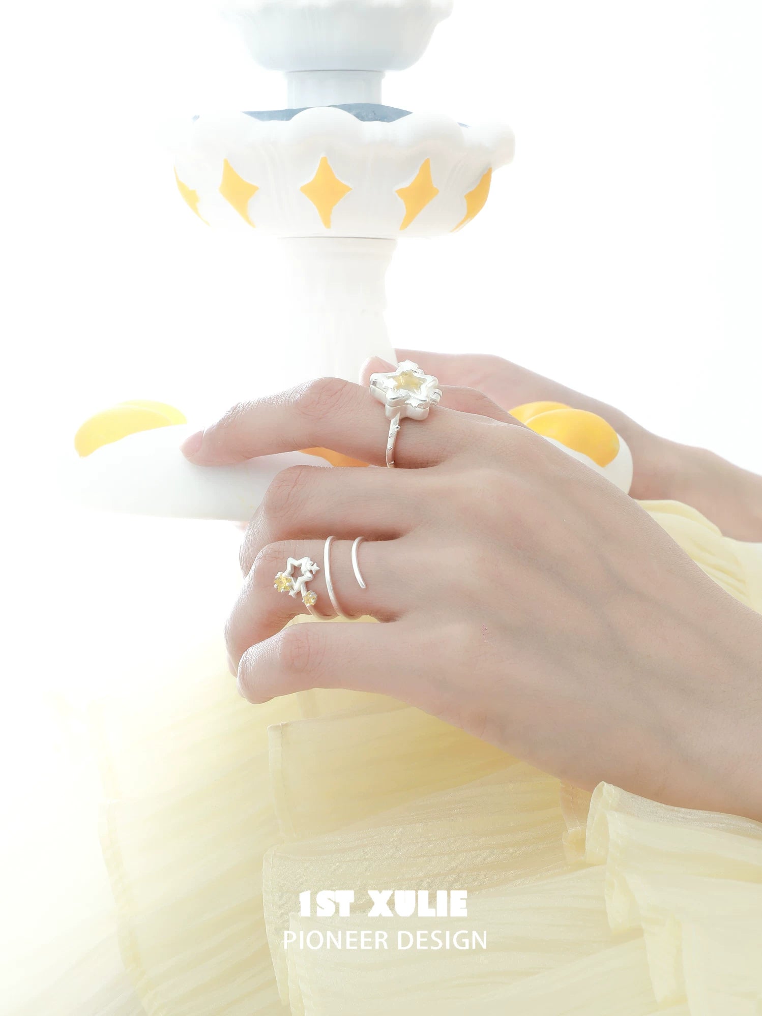 1ST XULIE Sterling Silver Star Pendant Ring