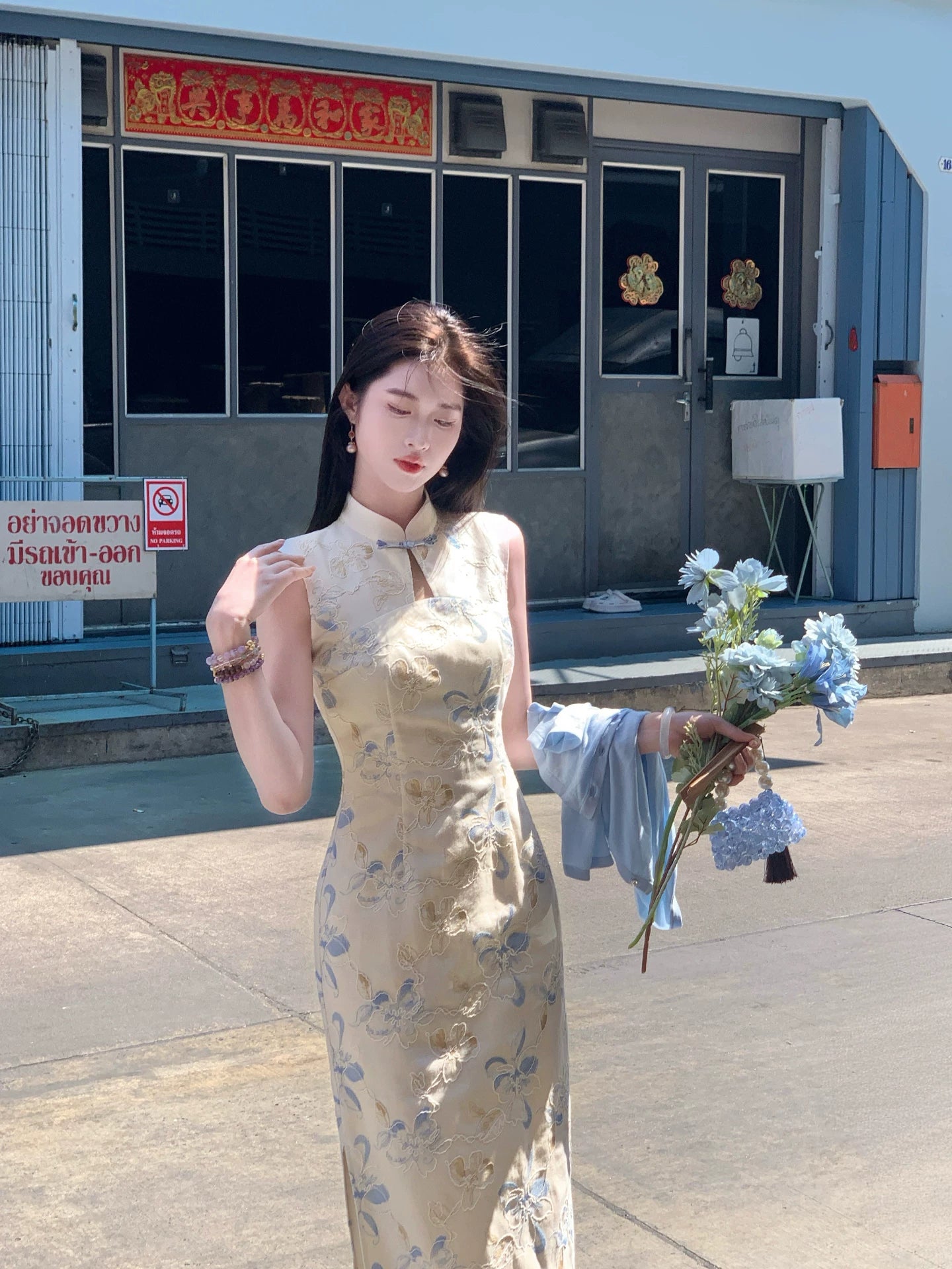 ZIHE New Chinese Embroidered Cheongsam Dress