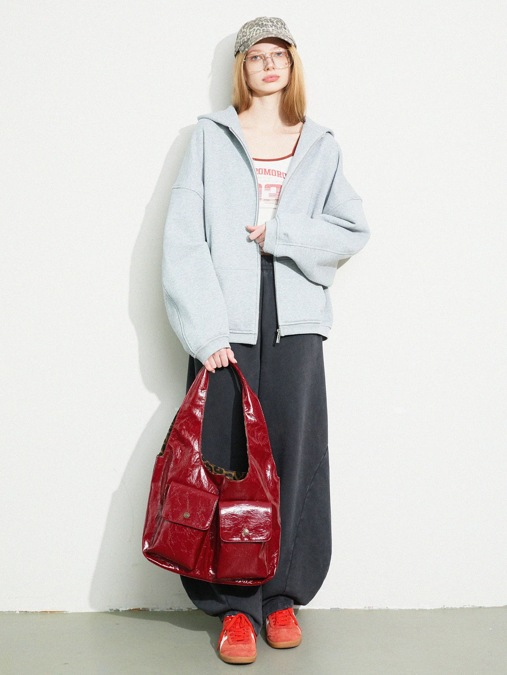 Momogigi Retro Red Waxed Paper Texture Hobo Bag