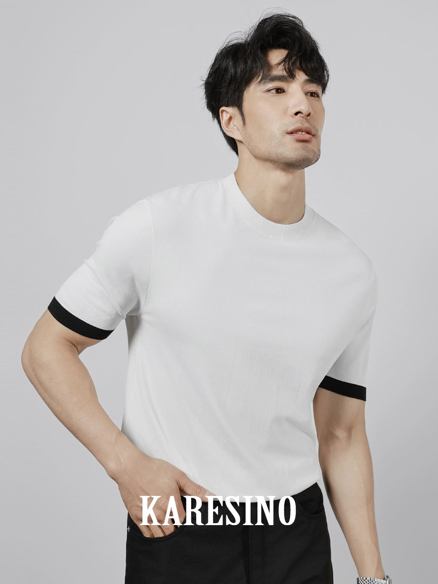 KARESINO Contrasting Color Ice Silk Breathable Tee