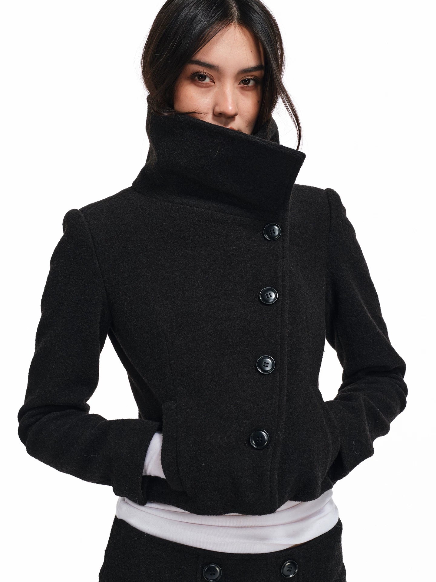 Two Little Guys Woolen Big Lapel Collar Short Jacket Short Skirt Suit