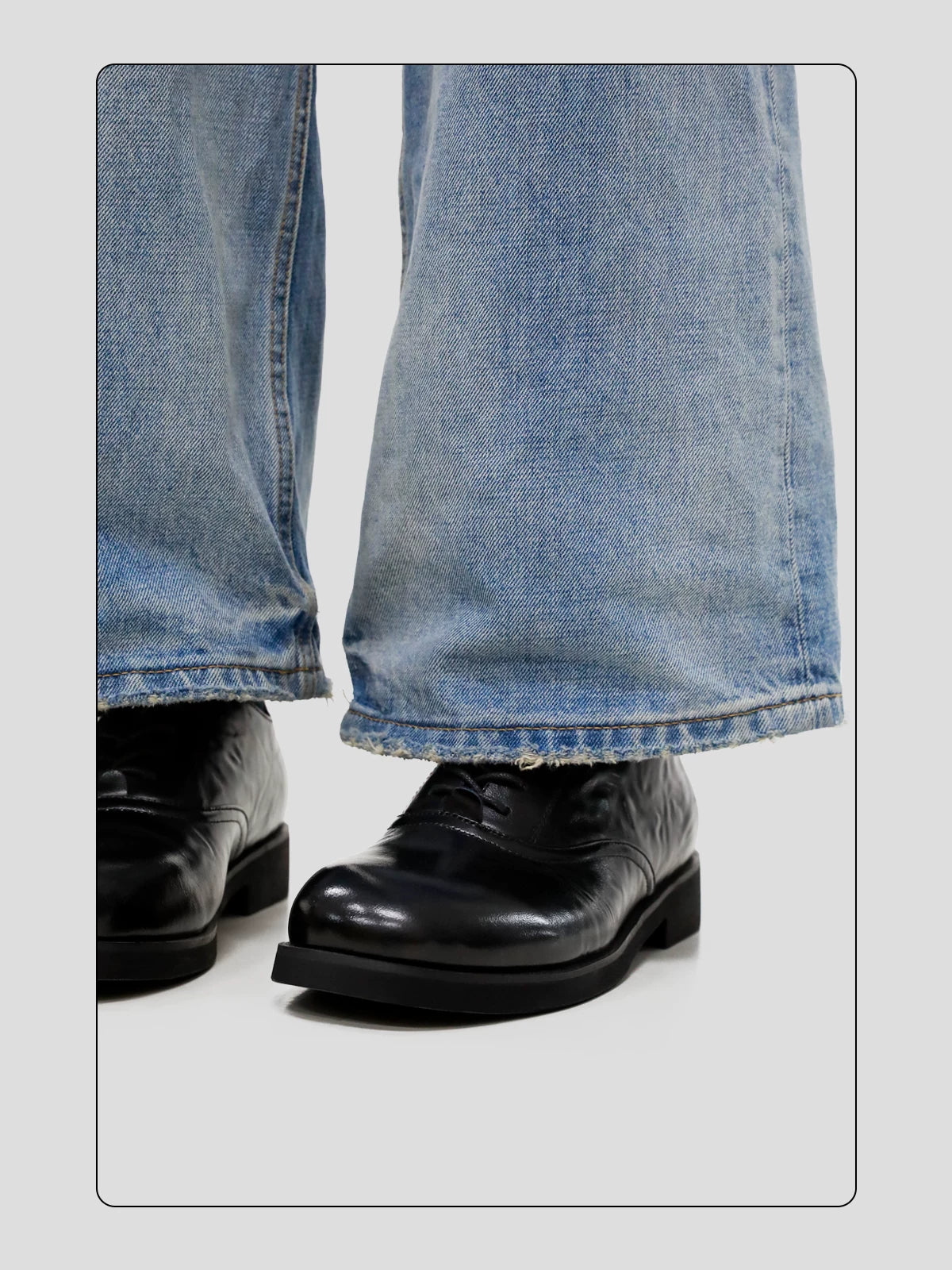 HANQIAORJI First-layer Cowhide Square Head Height-increasing Leather Shoes