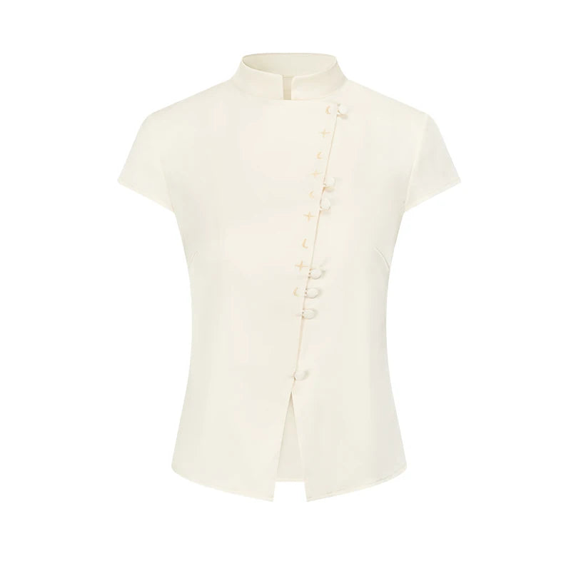 AnnoMundi Genesis Era Plain Satin Moonlight Embroidery Slim Fit Shirt