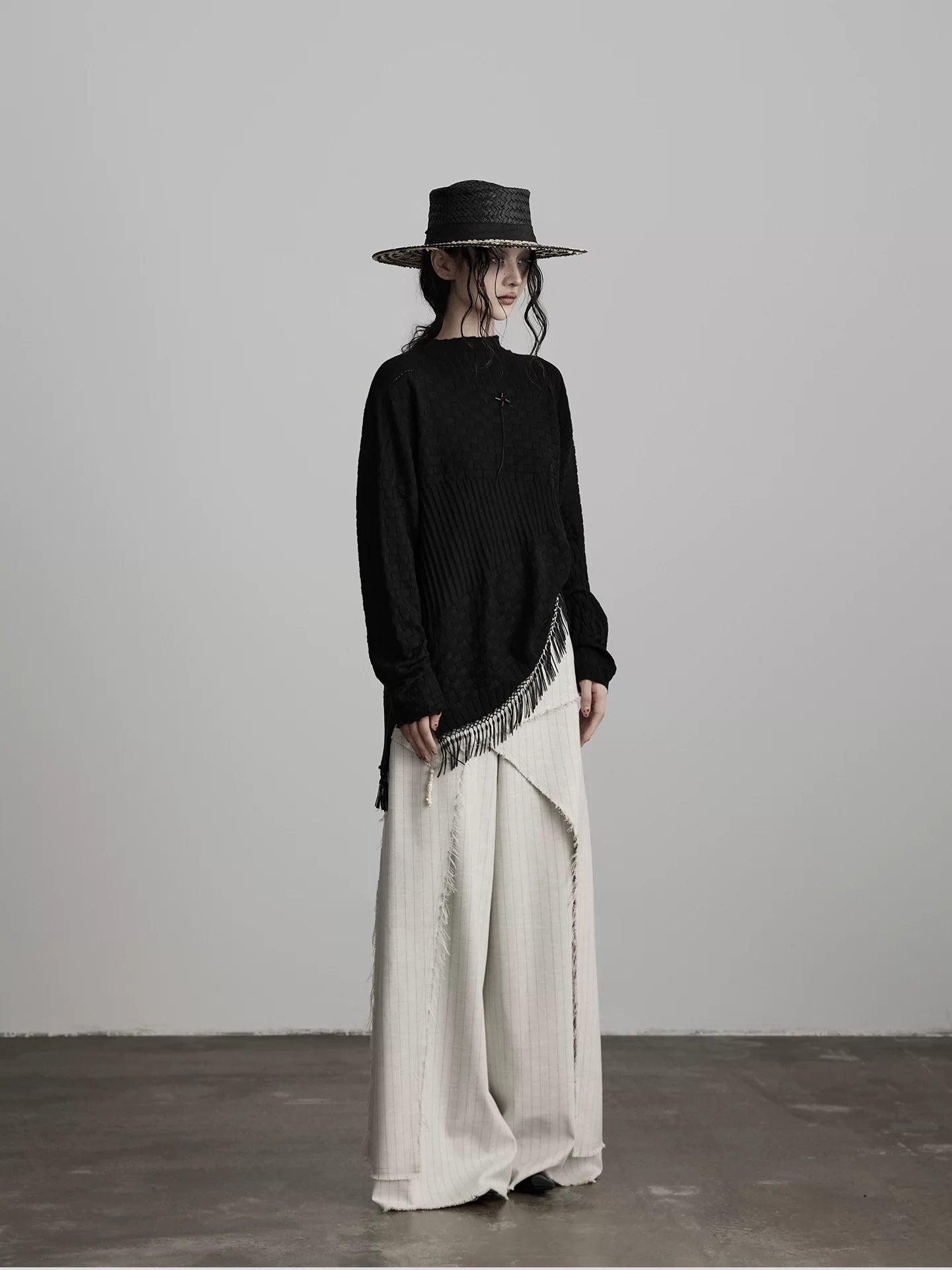 INDULGE Irregular Fringed Bottom Knitted Long Sleeves