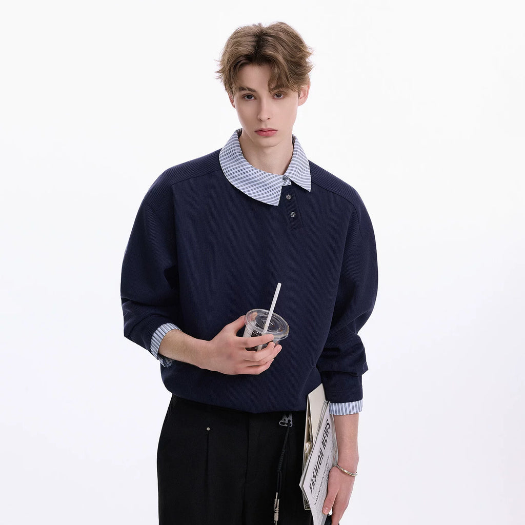 CHOR Striped Shaped Oblique Lapel Pullover Sweater