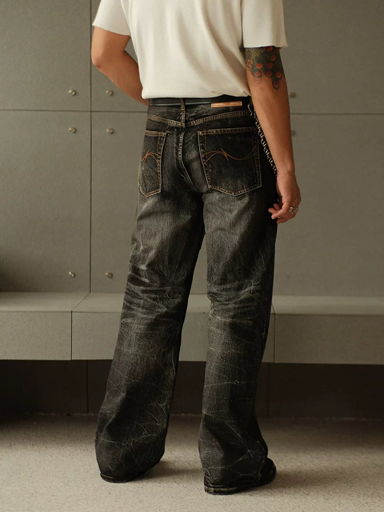Mbbcar Black Tie-Dye Wide-Leg Selvedge Jeans