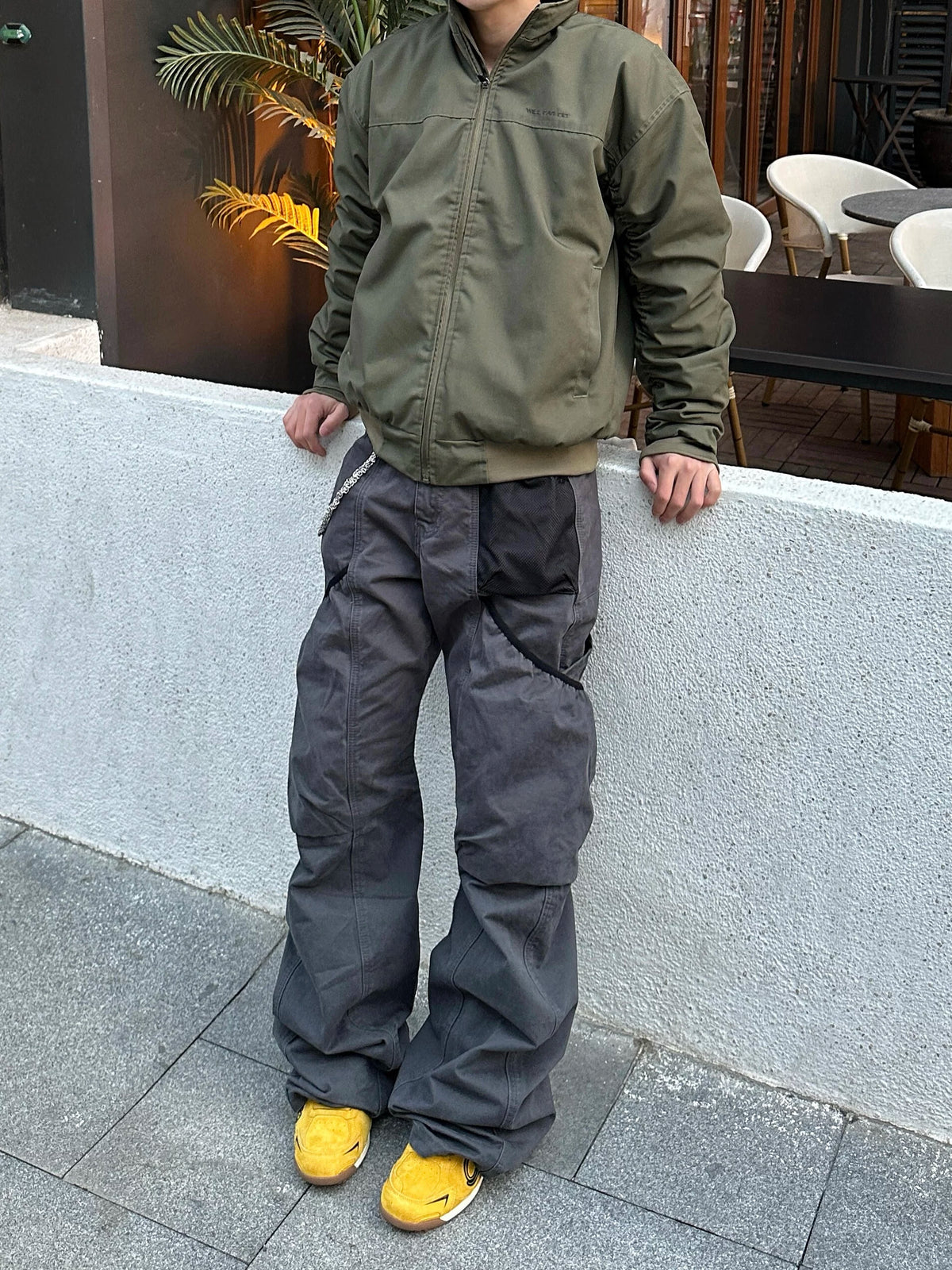 Face the mirror FTM Cross Multi-Pocket Cargo Pants Curved Wide-Leg Gardener Pants