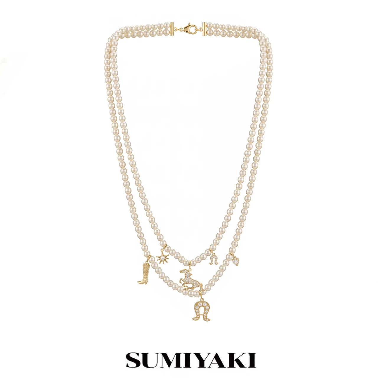 SUMIYAKI Flash Pony Full of Diamonds Multi-layer Pearl Necklace