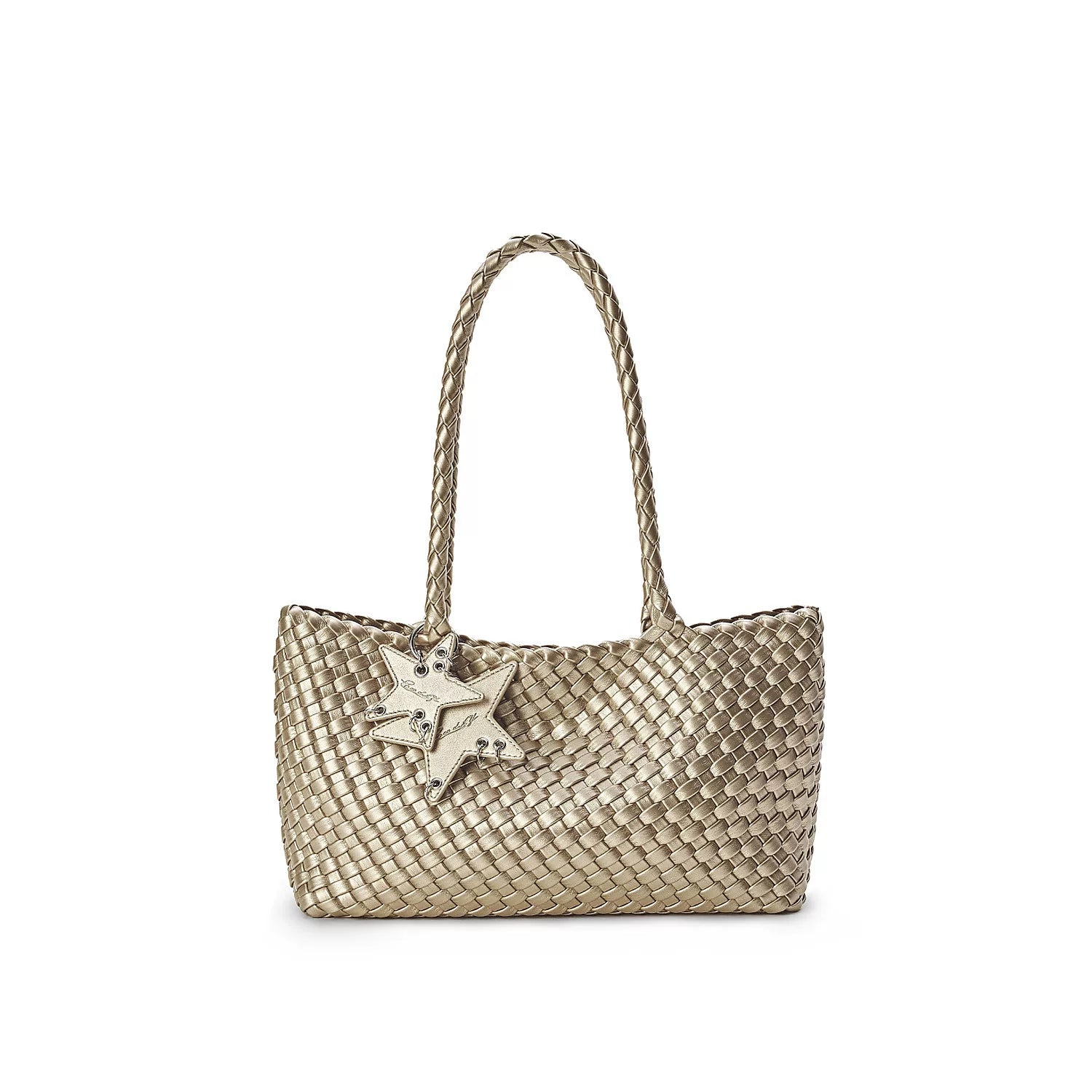 ECODAY Champagne Woven PU Leather Shoulder Bag