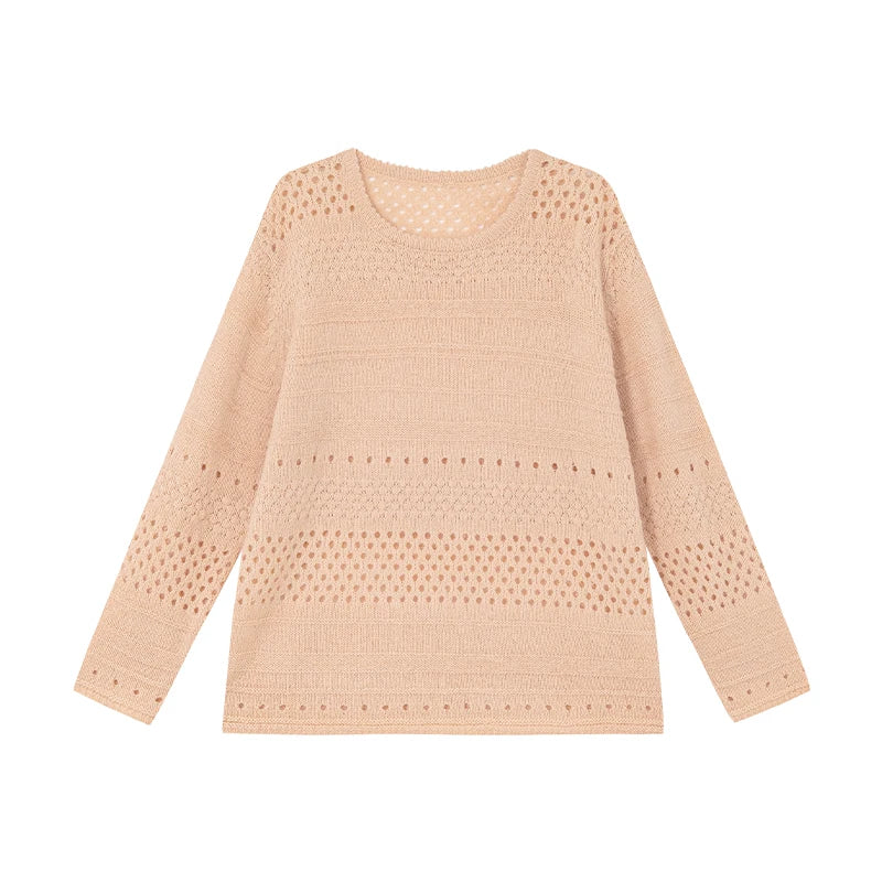 KANO Crew Neck Hollow Knit Oversized Sweater