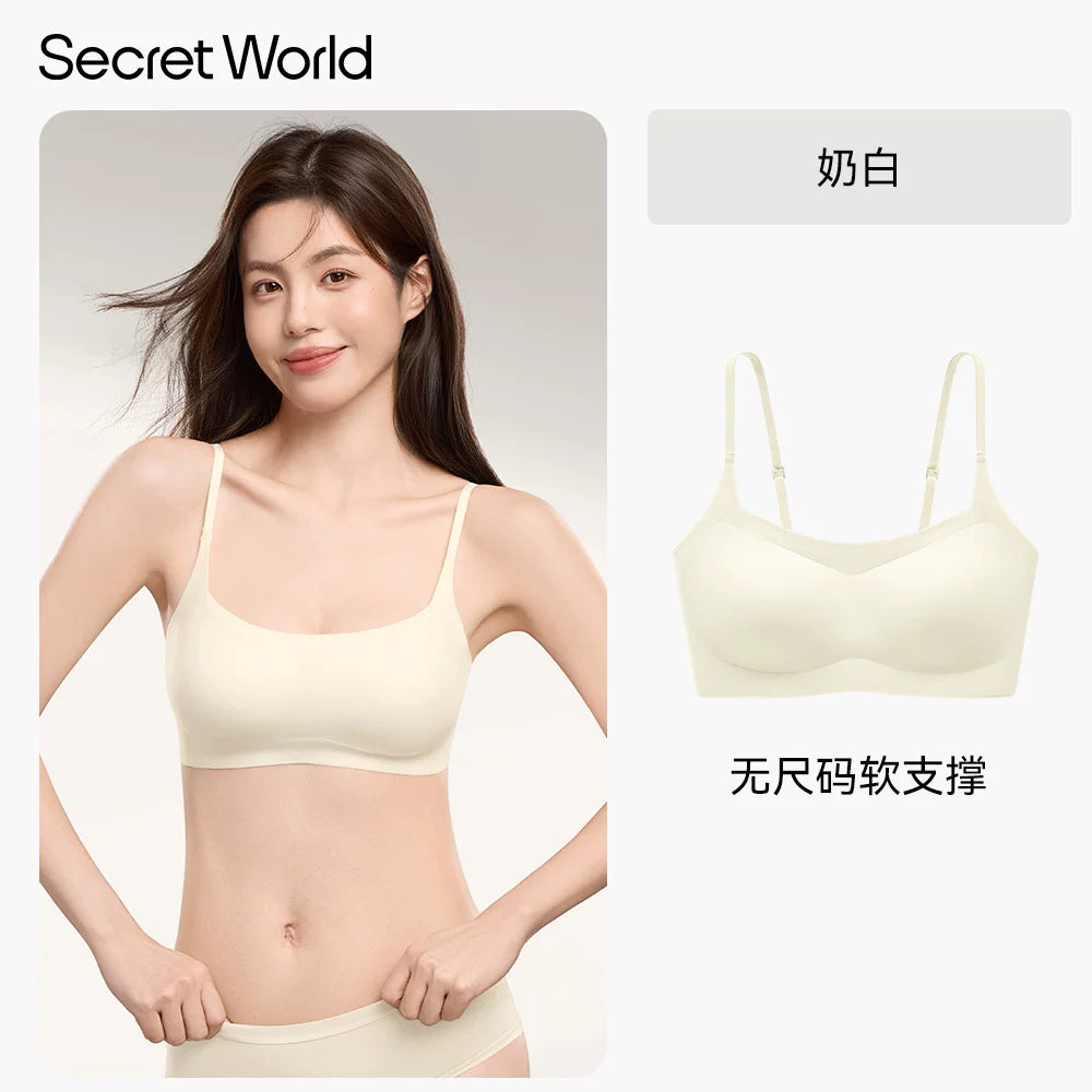 SecretWorld Traceless Skinny Strap Gather Bra