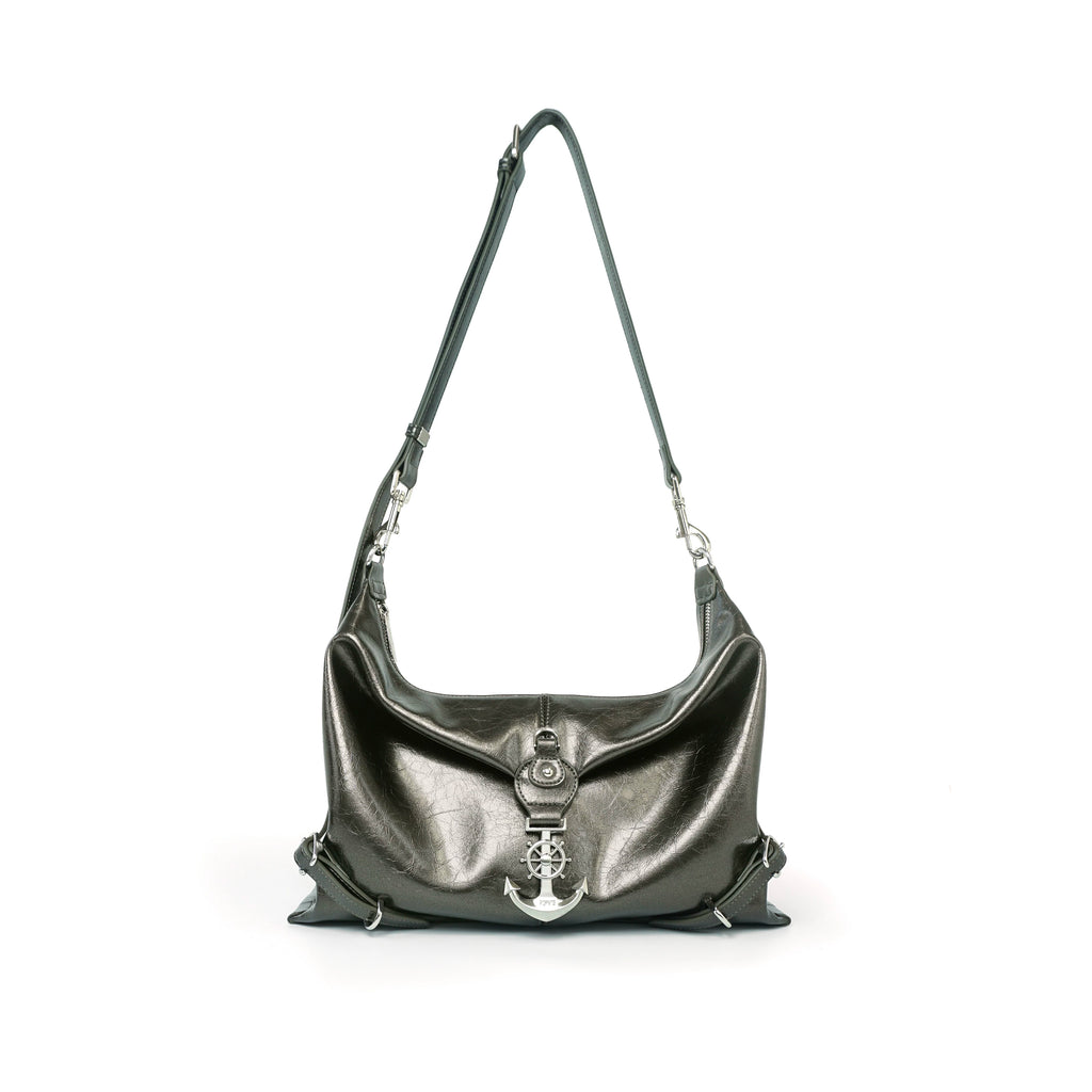 VFVF Black Faux Leather Zip-Top Shoulder Bag