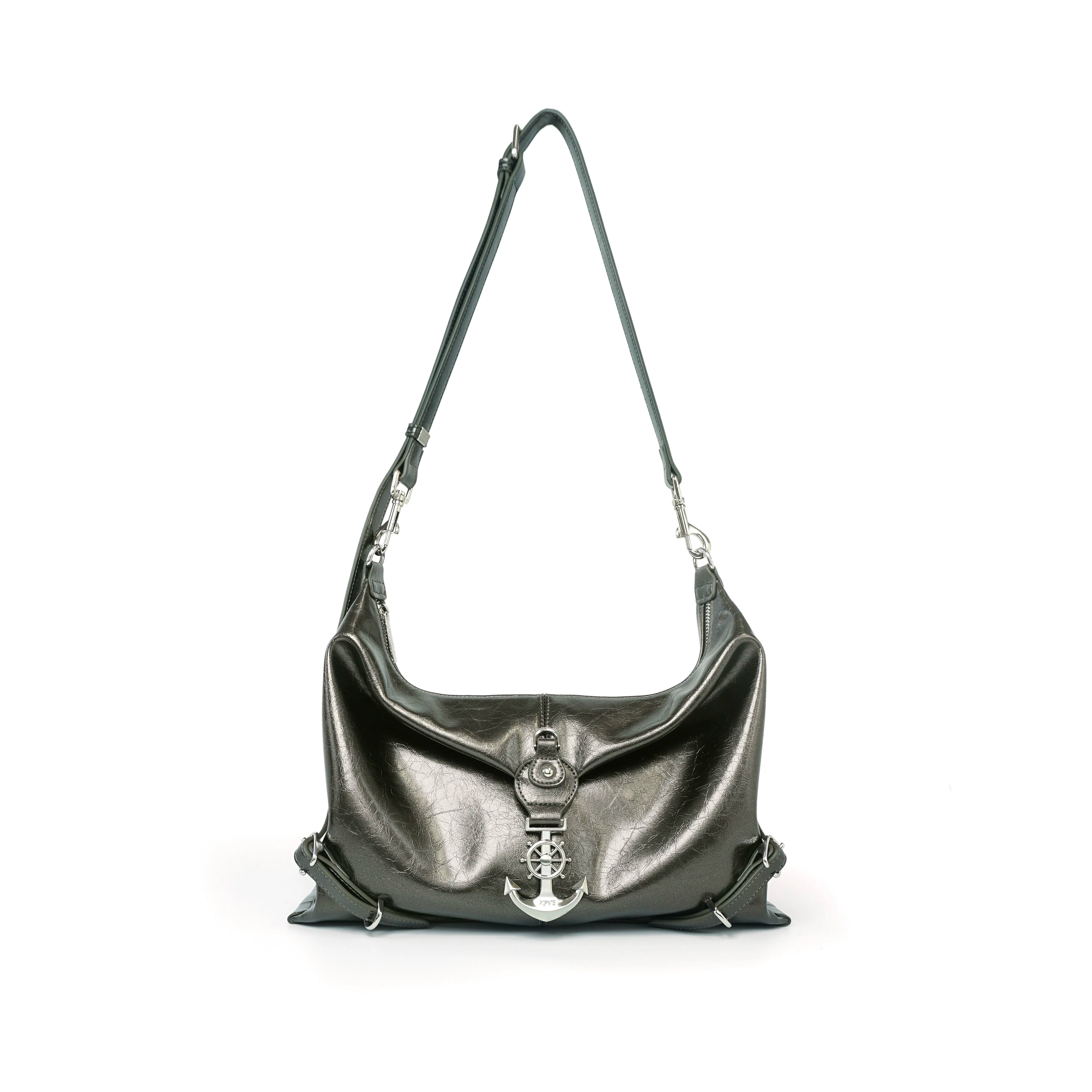 VFVF Black Faux Leather Zip-Top Shoulder Bag