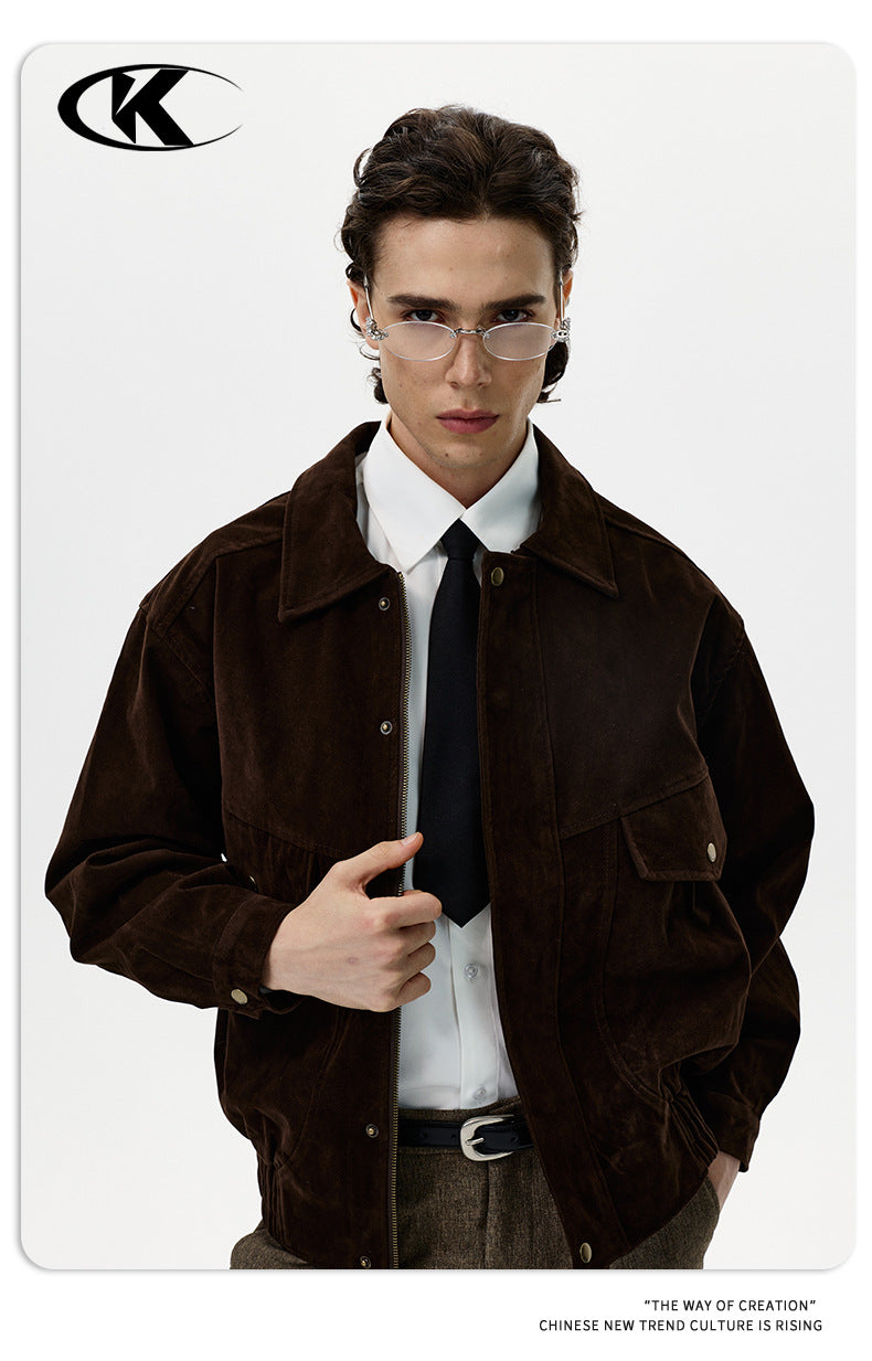 11KN Maillard Loose Faux Suede Lapel Jacket