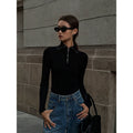 OUSPH Slim-fit Polo Neck Zipper Long-sleeved Knitted Sweater