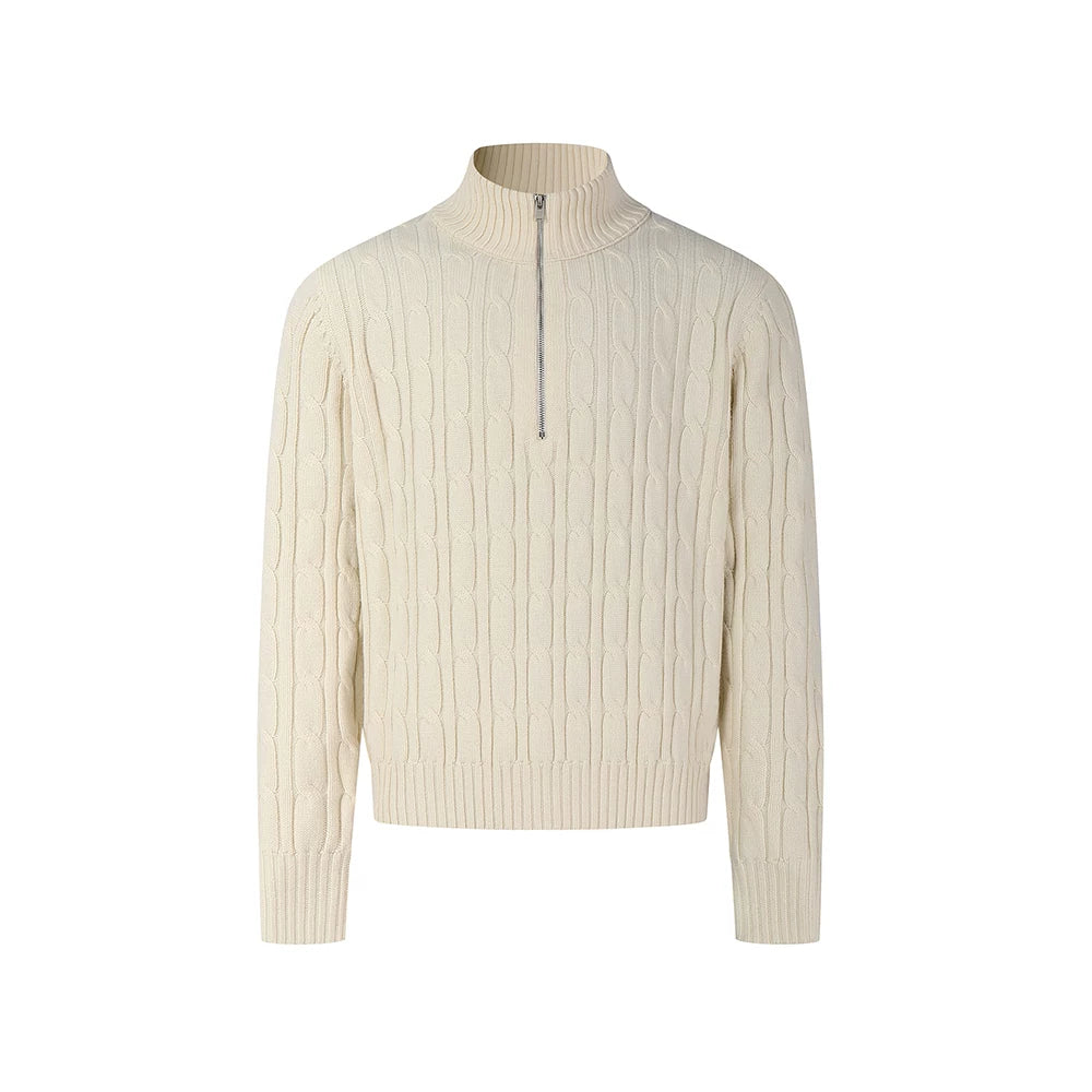 DIMC Wool-Blend Cable-Knit Half-Zip Turtleneck Sweater