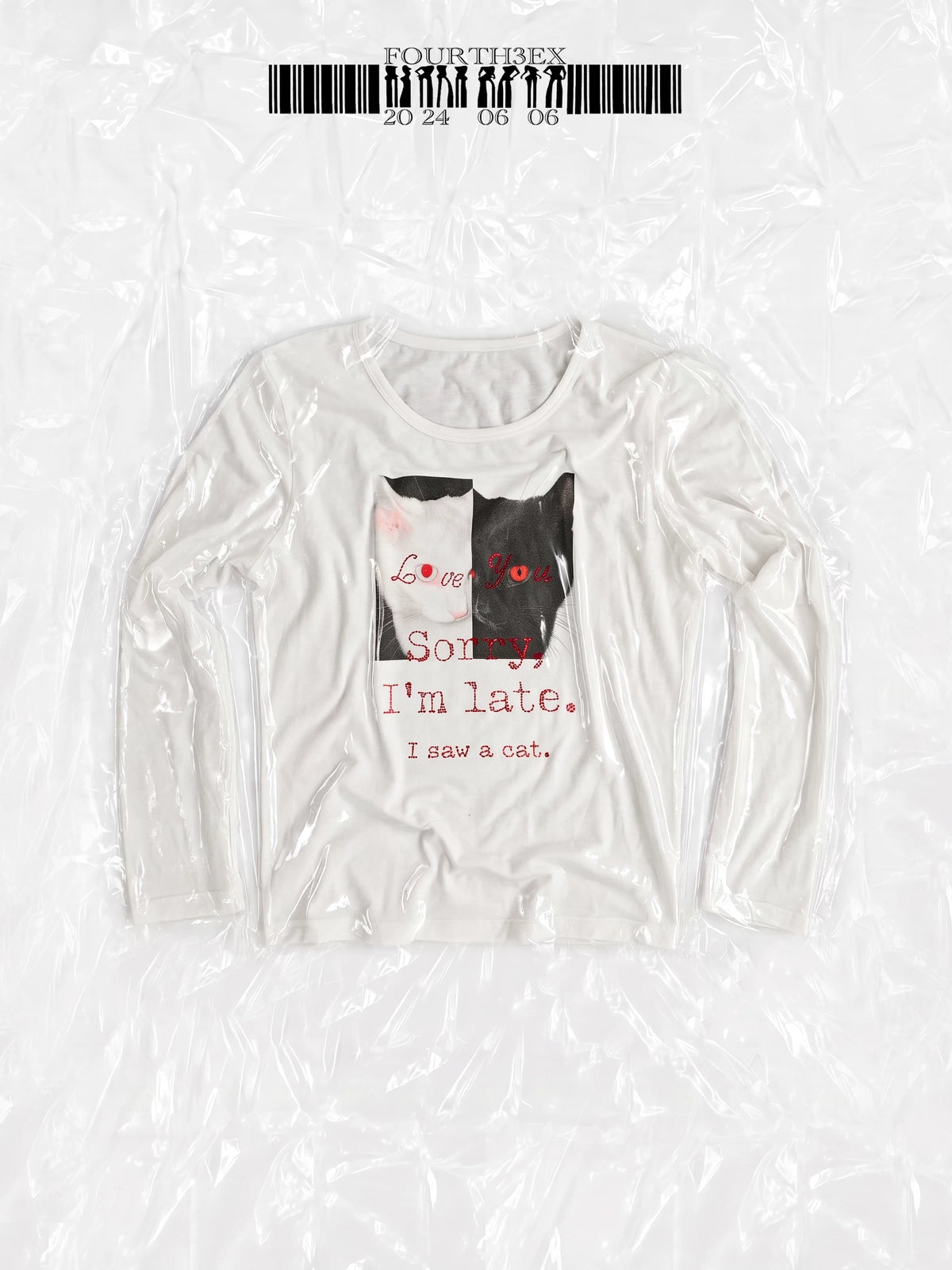 Fourth3ex Cat Print Breathable Long-Sleeve Tee