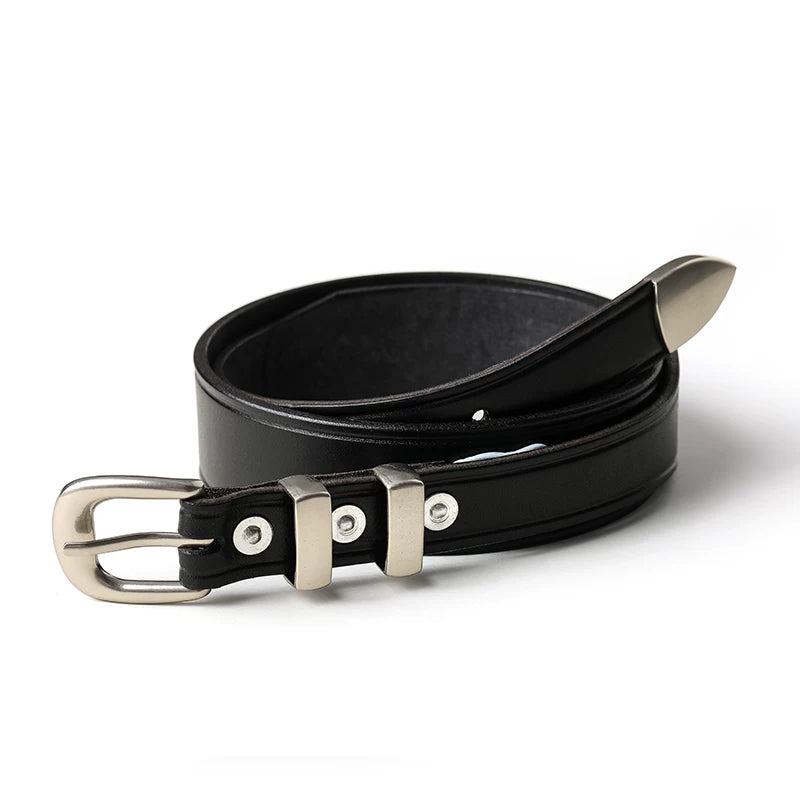 Mbbcar Handcrafted Full-Grain Leather Belt with Alloy Buckle