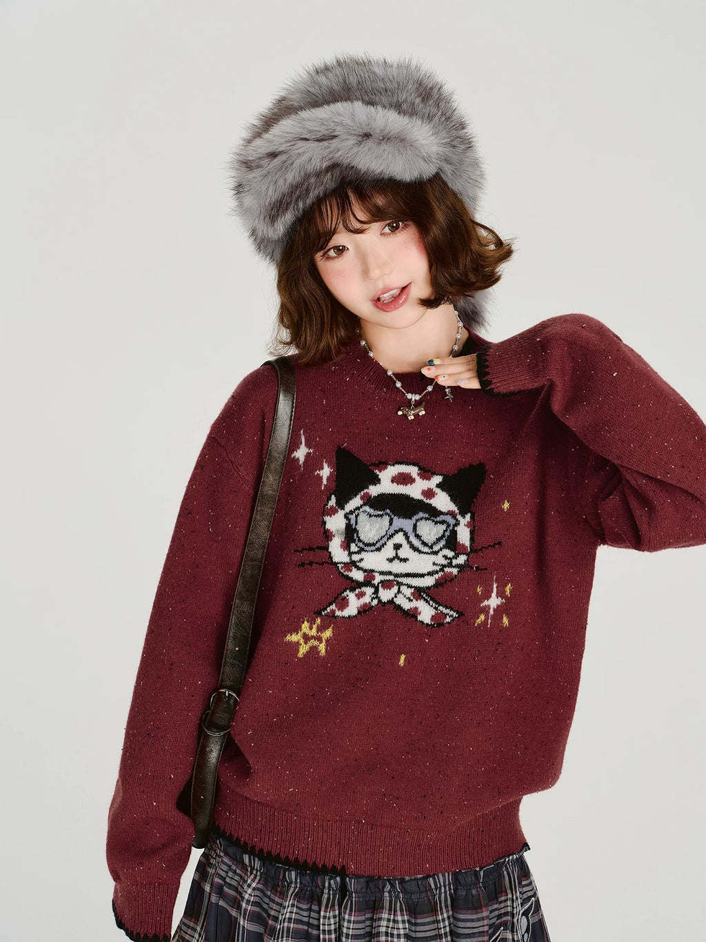 Girlyhalo Vintage Fun Jacquard Crew Neck Sweater