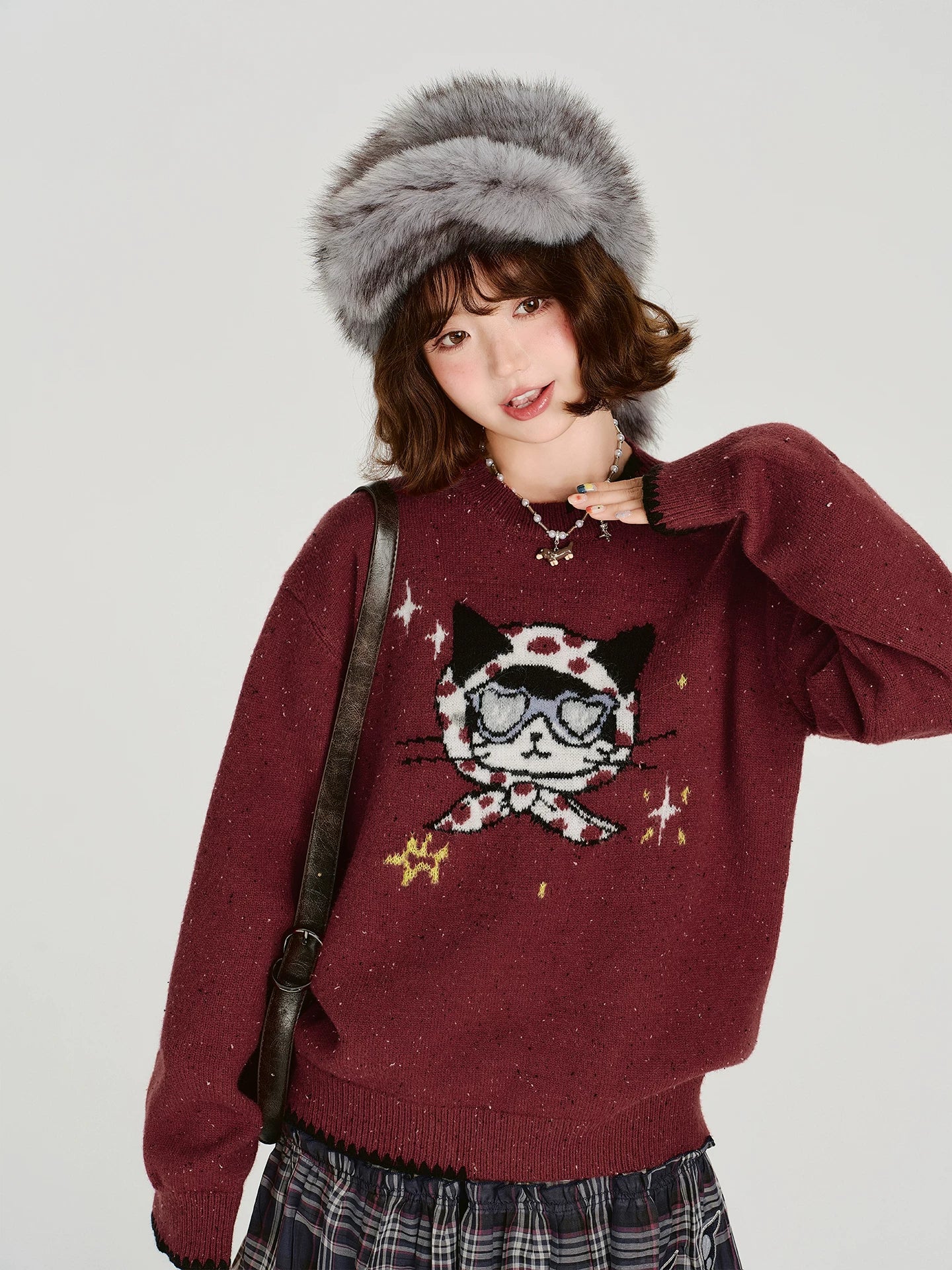 Girlyhalo Vintage Fun Jacquard Crew Neck Sweater