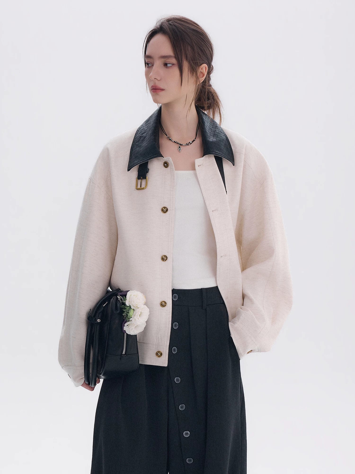CHOR Woven Leather Collar Jacket