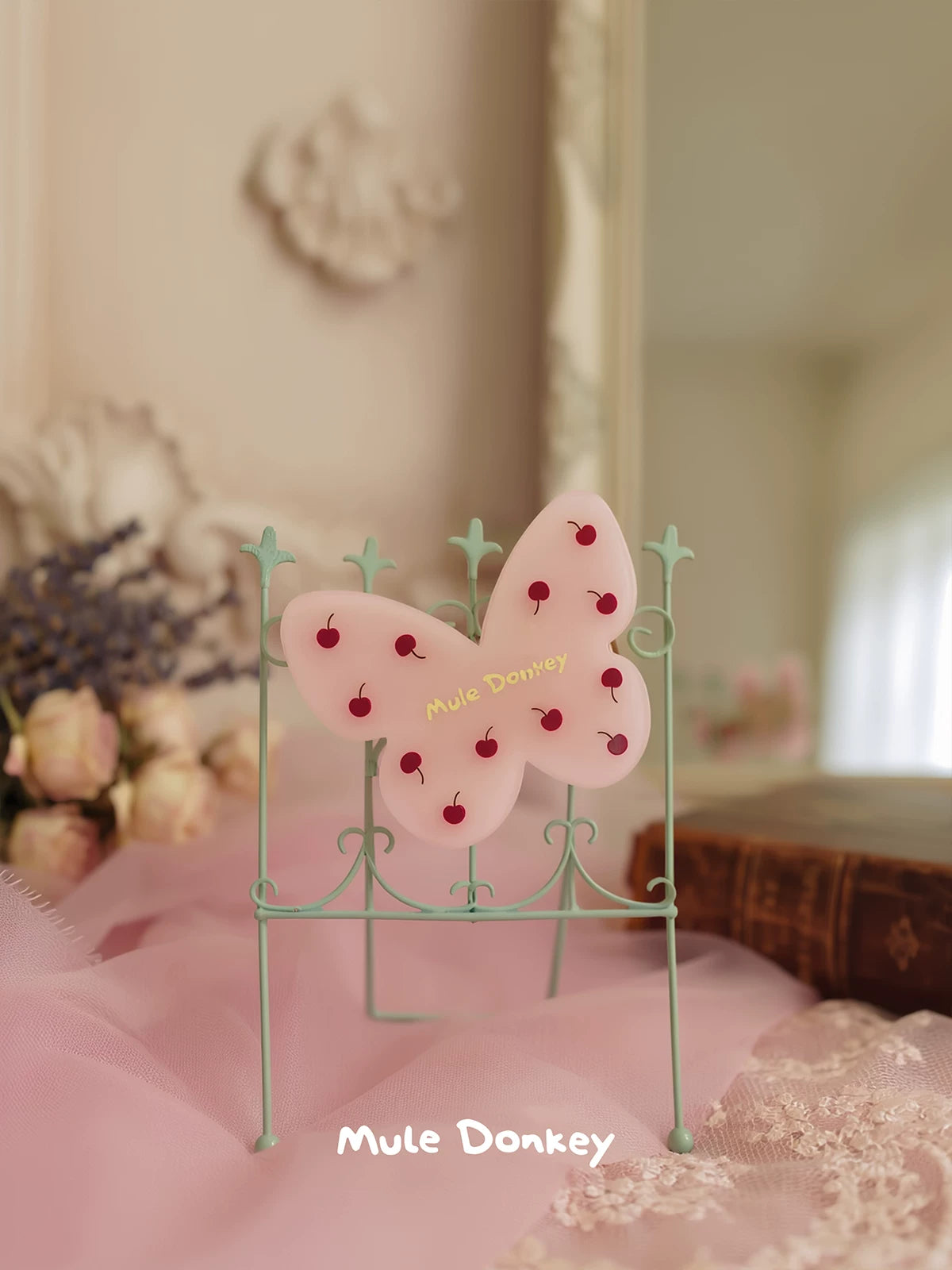 Mule Donkey Pink Cherry Butterfly Hairpin