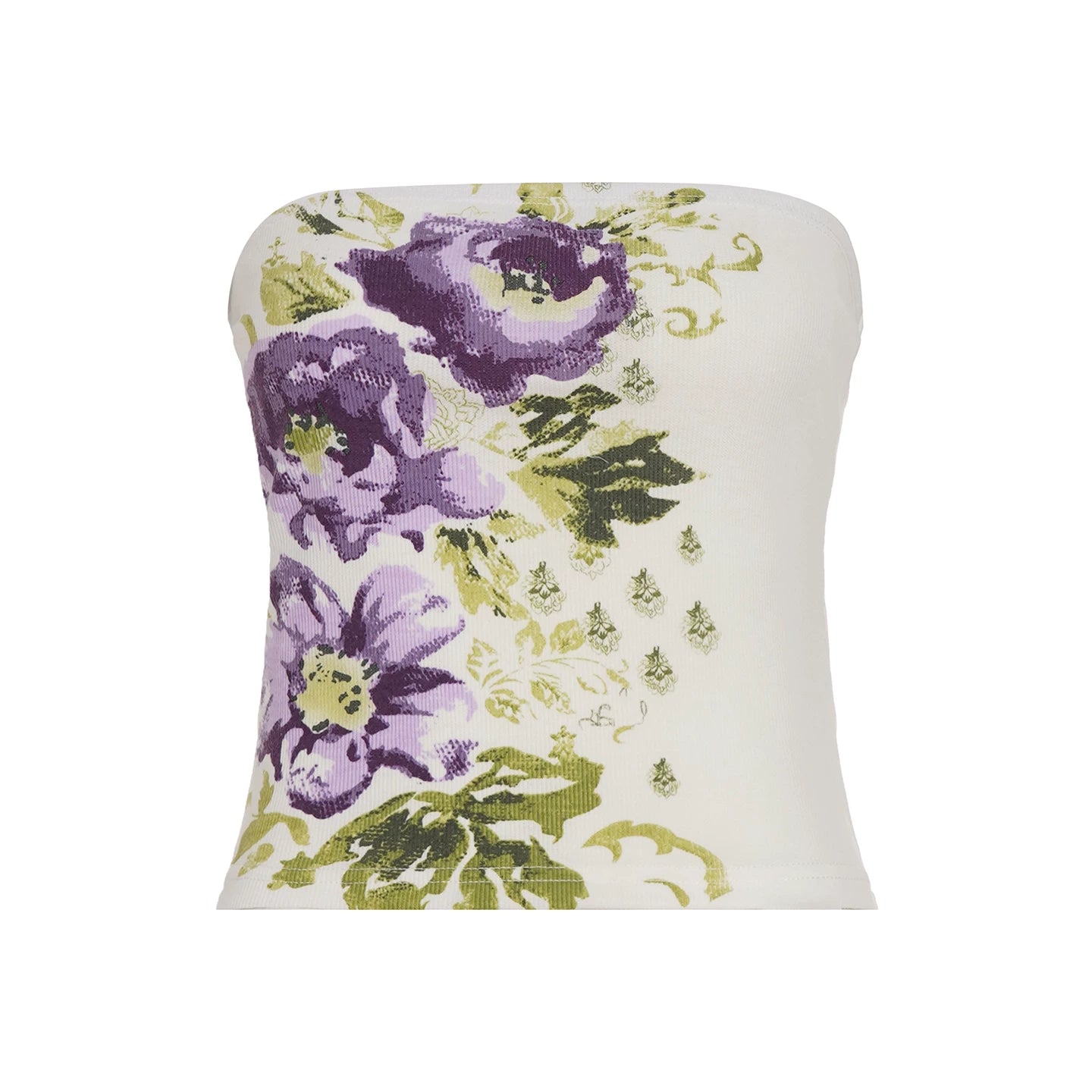 FUNOFF Vintage Floral Print Dew Collarbone Waist Tube Top