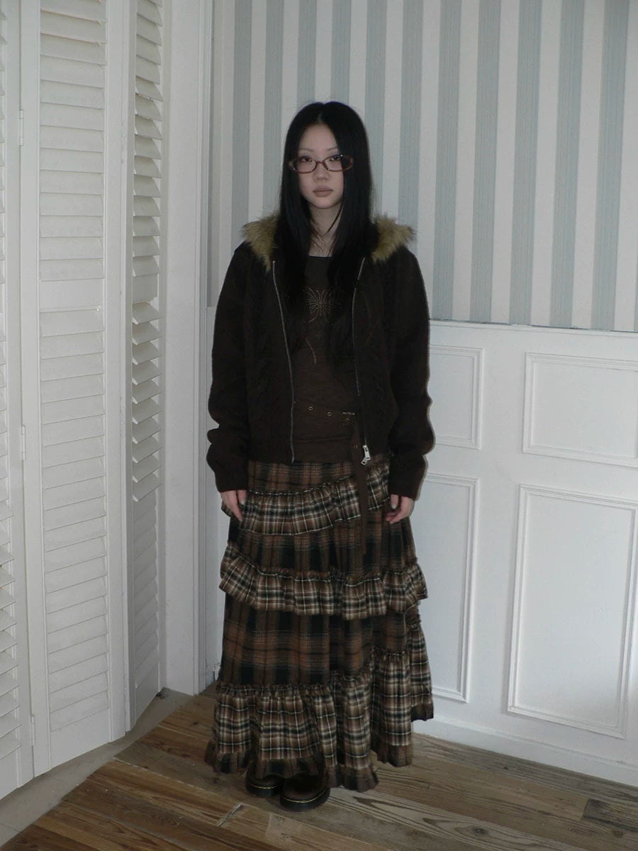 Ang: Project Vintage Plaid Stitching Irregular Skirt