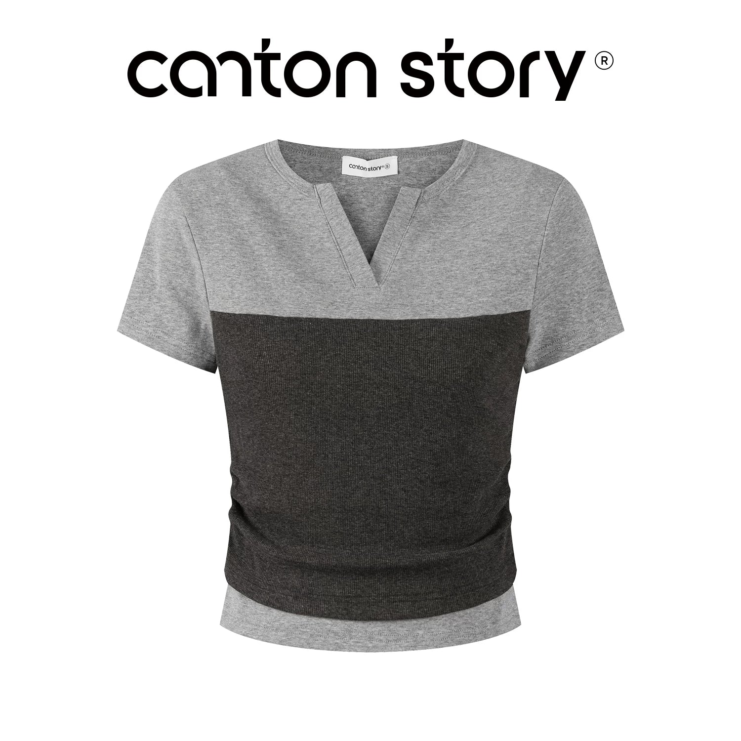 Cantonstory Gray Two-Piece V-Neck Layered Skirt Set