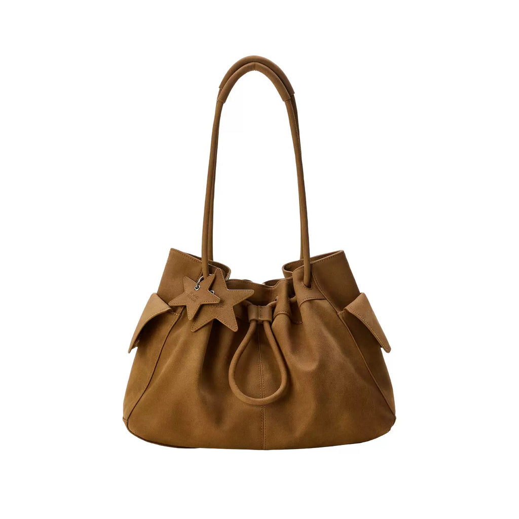ECODAY Pebble Grain Faux Leather Drawstring Boston Bag