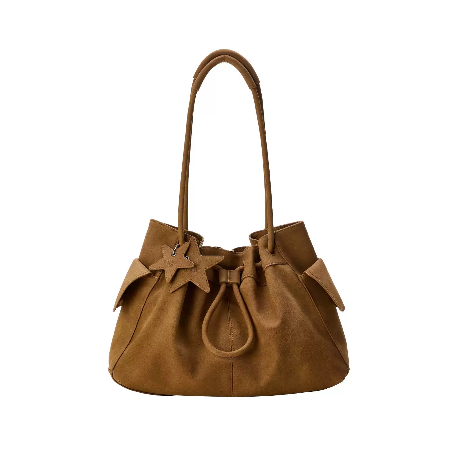 ECODAY Pebble Grain Faux Leather Drawstring Boston Bag
