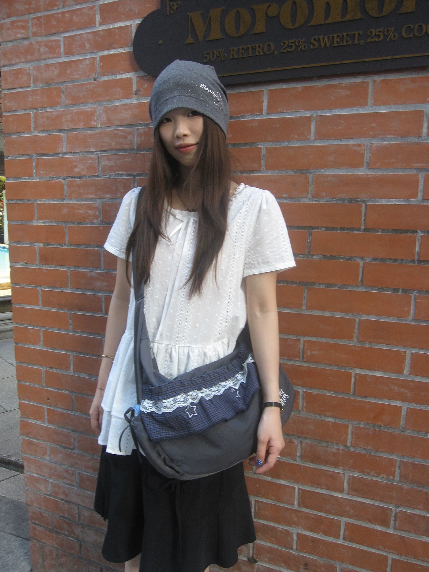 Unique blue Carbon Gray Nylon Zip-Top Crossbody Bag