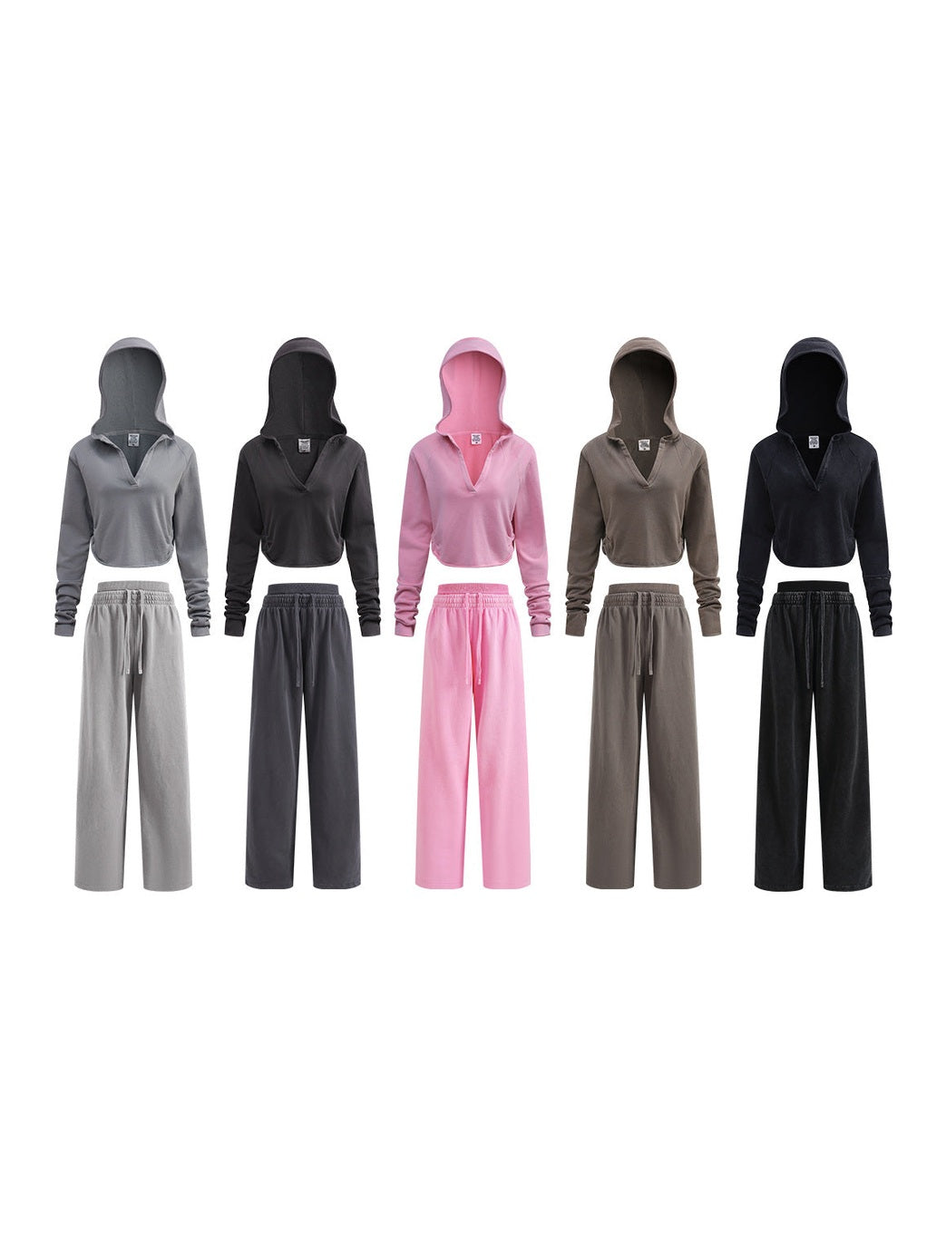 BE Vintage Casual V-Neck Long Sleeve Sweatpants Set
