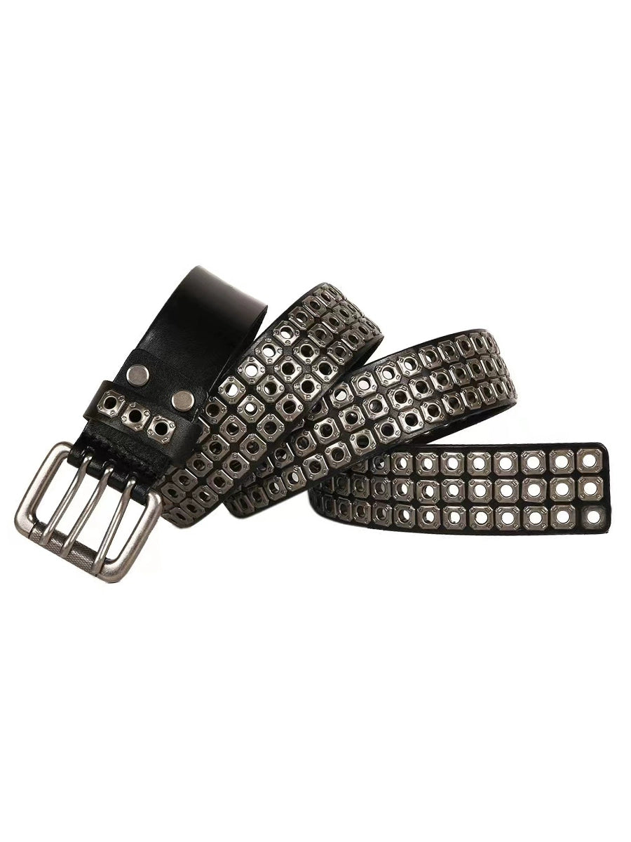 DND4DES Willow Nail First Layer Cowhide Punk Belt Belt