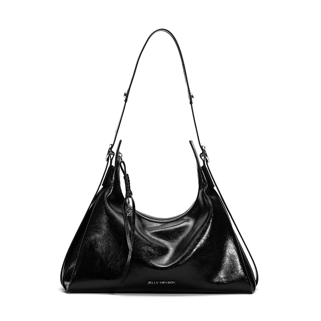 JELLY TOYBOY Black Faux Leather Zip-Top Hobo Bag