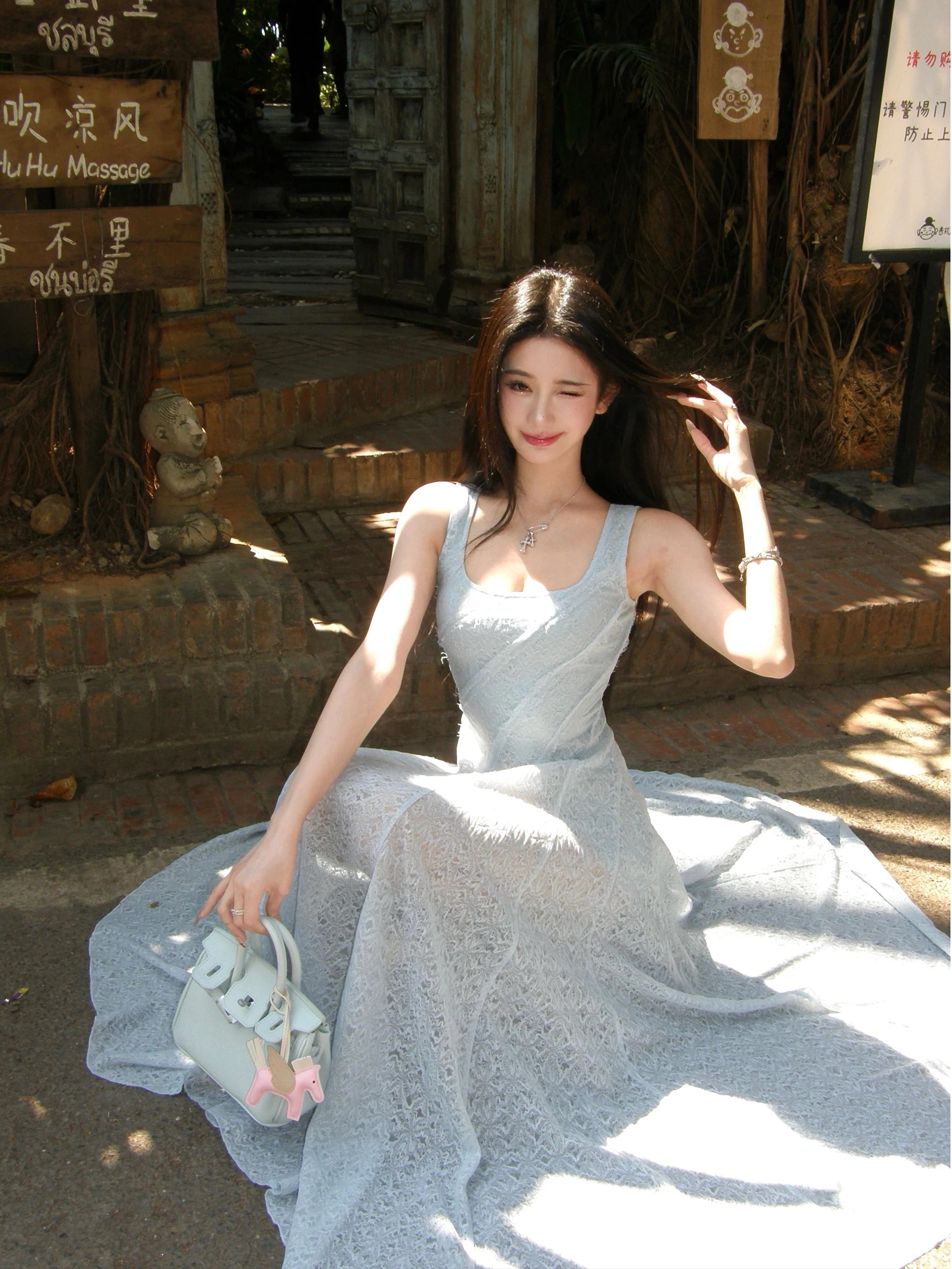 Barb Chill Square Neck Waist Suspender Dress