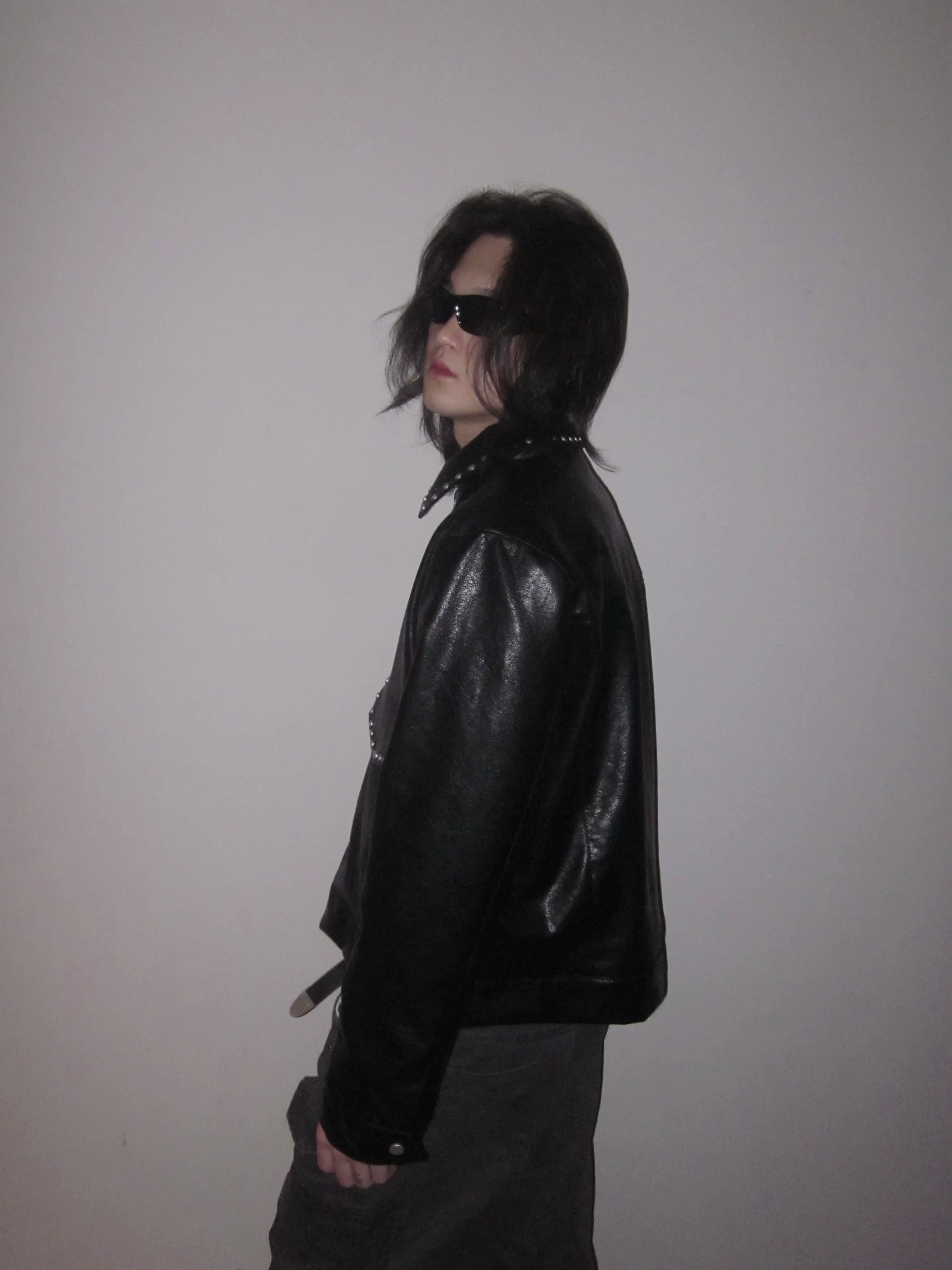 URRRGE Vintage Rivet Design Motorcycle Leather Jacket