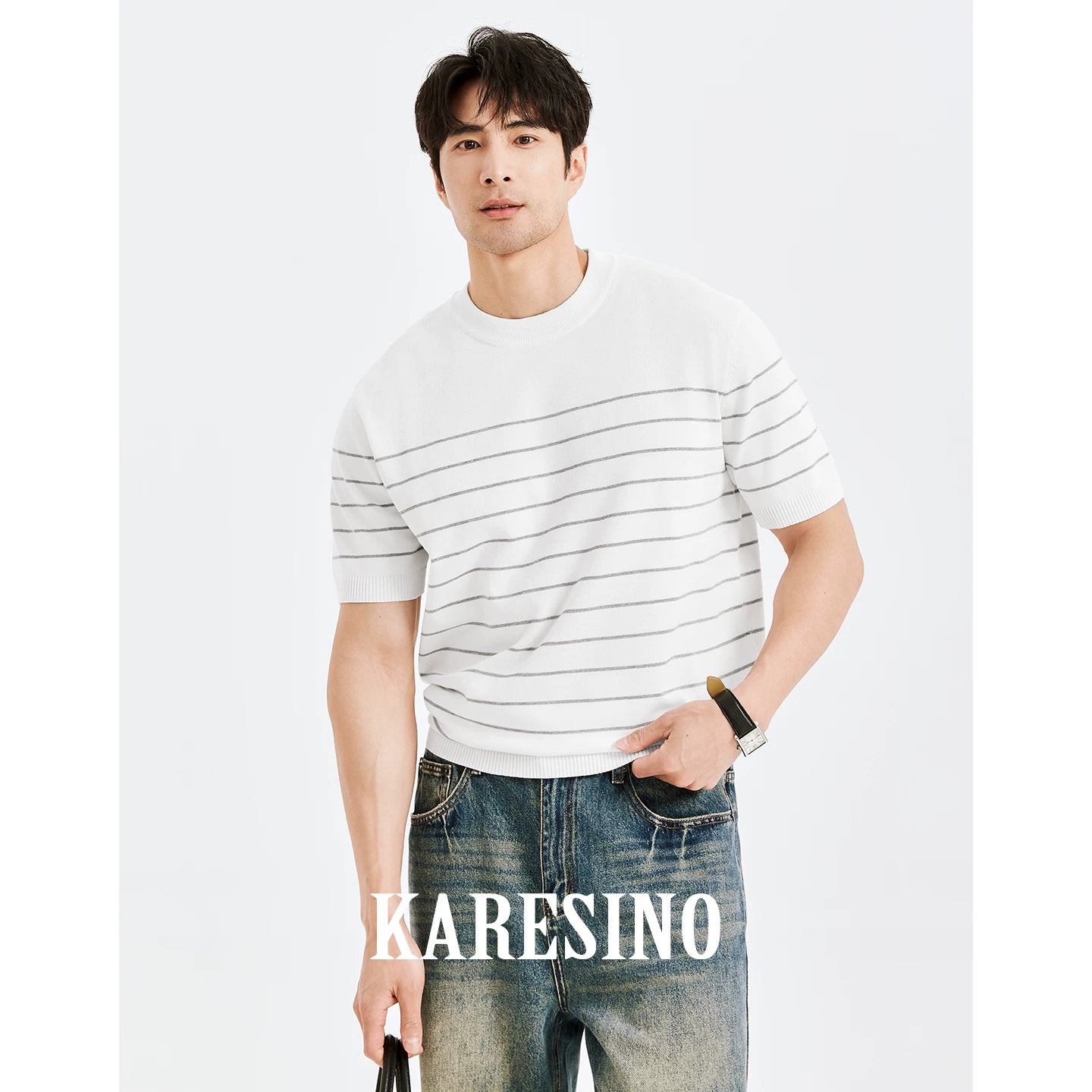 KARESINO Striped Cool-Touch Slim Fit Tee