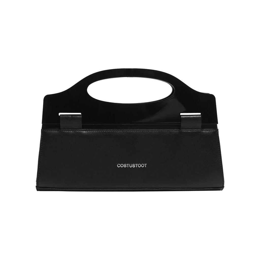 COSTUSTOOT Black Faux Leather Magnetic Snap Top-Handle Bag