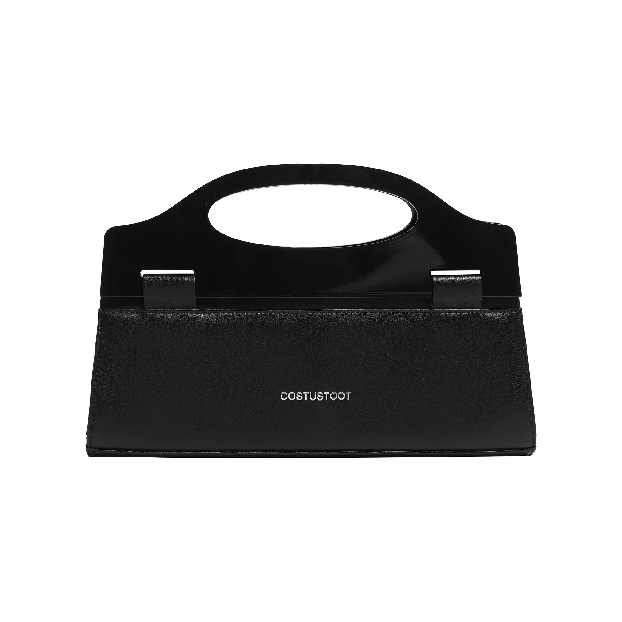 COSTUSTOOT Black Faux Leather Magnetic Snap Top-Handle Bag