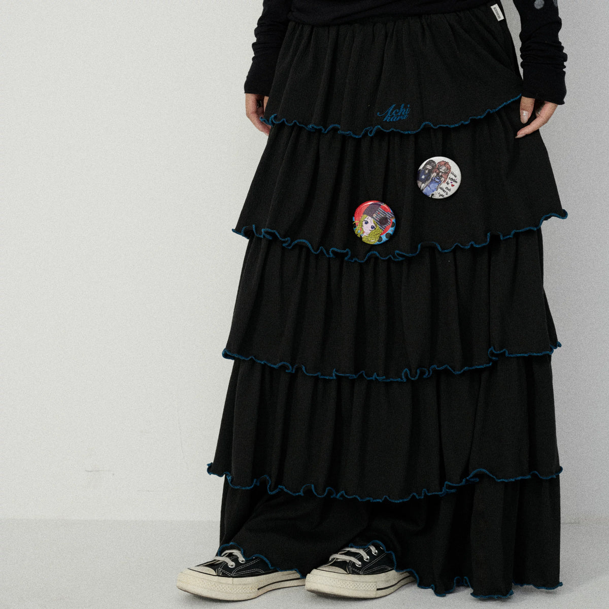 Achihara Breathable Tiered Pleated A-Line Maxi Skirt