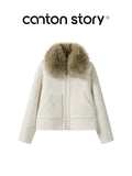 Cantonstory Korean Versatile Lamb Wool Collar Thickened Jacket