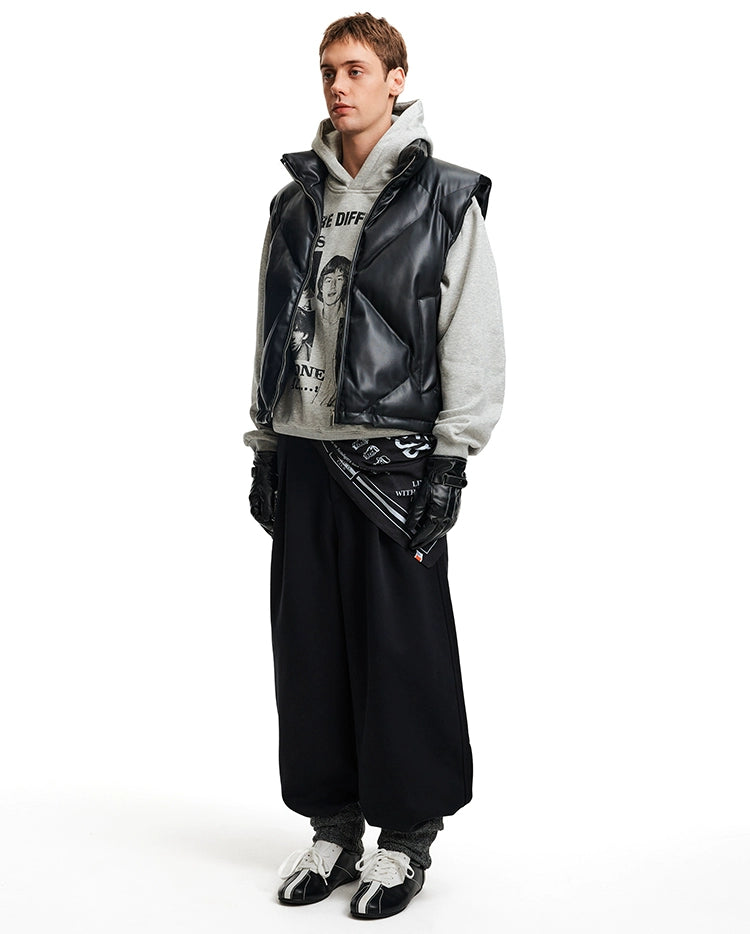 MADWITCH Stand-up Collar PU Leather Jacket Vest