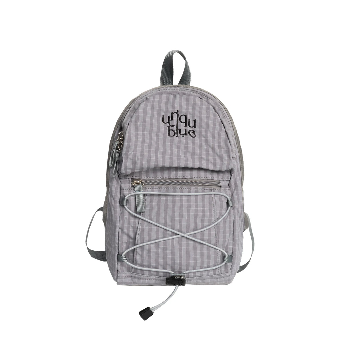 Unique blue Plaid Drawstring Backpack - Zip-Top Canvas