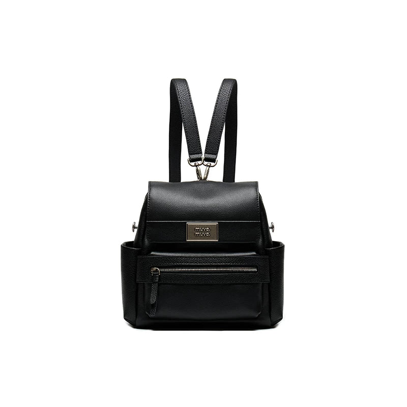 muva. Leather Zip-Top Backpack - Solid Square Design