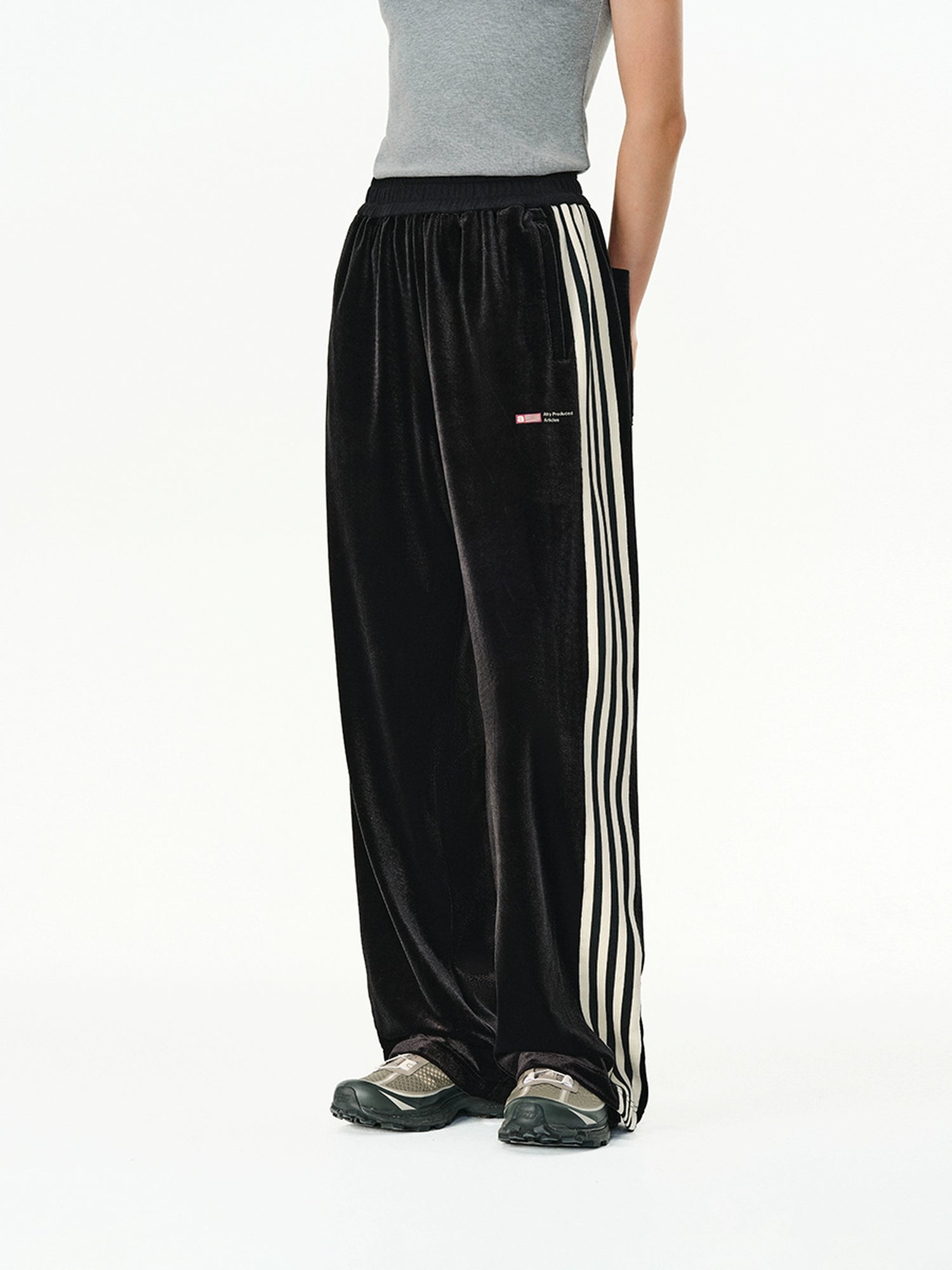 ATRY Contrast Velvet Straight Wide Leg Pants