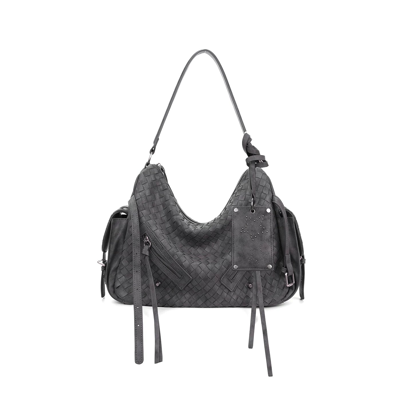 JANDRESS Gray Woven Faux Leather Zip-Top Hobo Bag